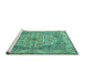 Sideview of Machine Washable Medallion Turquoise Traditional Area Rugs, wshtr1700turq