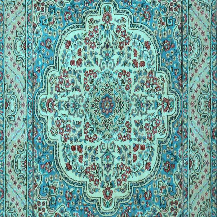 Machine Washable Medallion Light Blue Traditional Rug, wshtr1700lblu