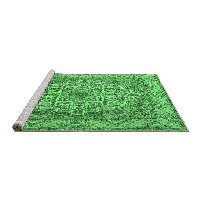 Sideview of Machine Washable Medallion Emerald Green Traditional Area Rugs, wshtr1700emgrn