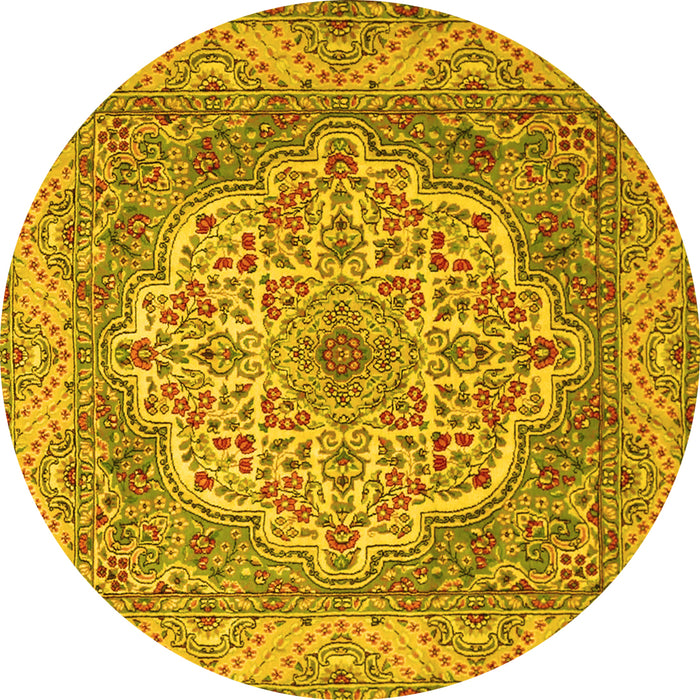Round Medallion Yellow Traditional Rug, tr1700yw