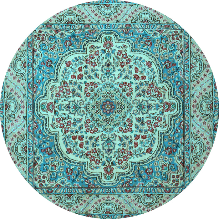 Round Medallion Light Blue Traditional Rug, tr1700lblu