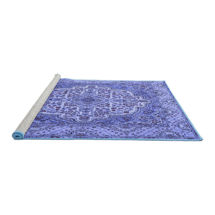 Sideview of Machine Washable Medallion Blue Traditional Rug, wshtr1700blu