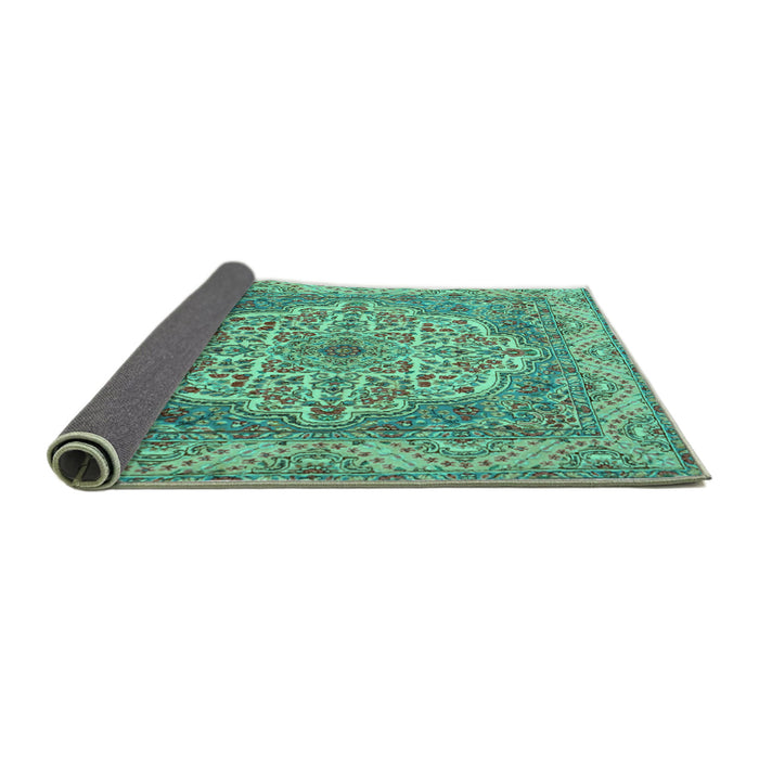 Sideview of Medallion Turquoise Traditional Rug, tr1700turq