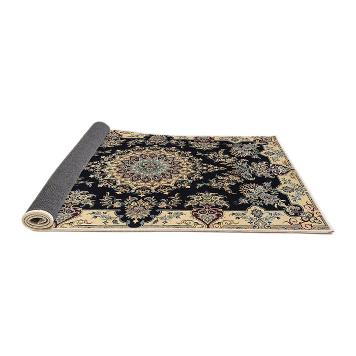 Sideview of Traditional Charcoal Black Medallion Rug, tr1701