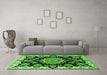 Machine Washable Medallion Green Traditional Area Rugs in a Living Room,, wshtr1701grn