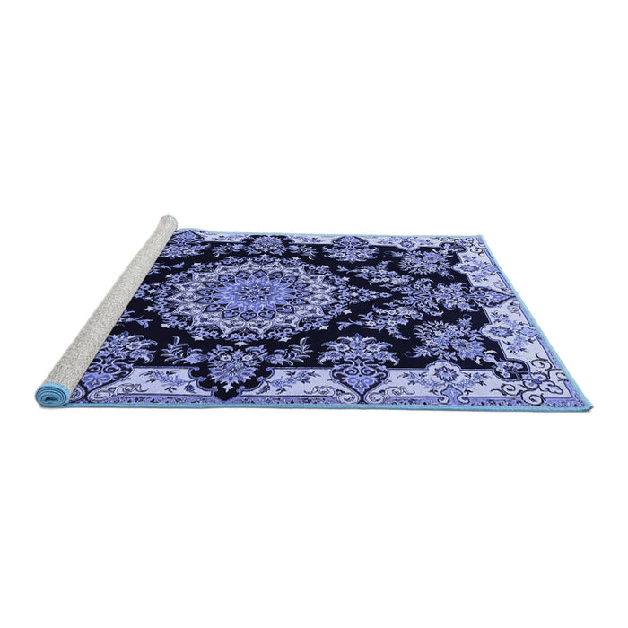 Sideview of Machine Washable Medallion Blue Traditional Rug, wshtr1701blu