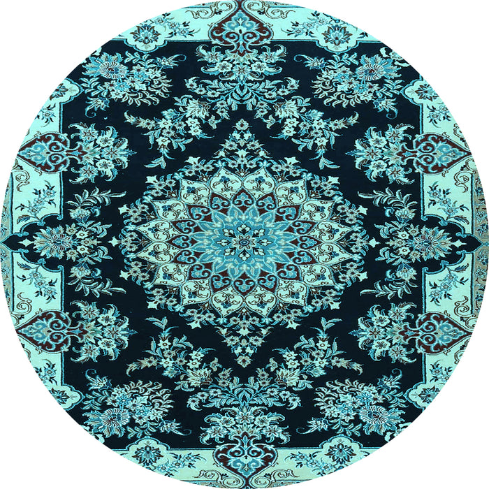 Round Medallion Light Blue Traditional Rug, tr1701lblu
