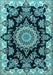 Machine Washable Medallion Light Blue Traditional Rug, wshtr1701lblu