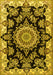 Machine Washable Medallion Yellow Traditional Rug, wshtr1701yw