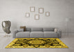 Machine Washable Medallion Yellow Traditional Rug in a Living Room, wshtr1701yw