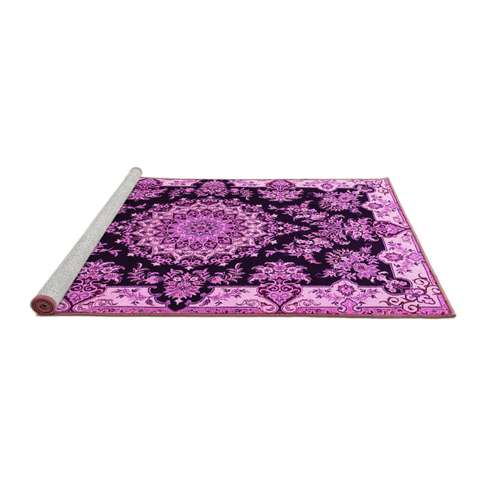 Sideview of Machine Washable Medallion Pink Traditional Rug, wshtr1701pnk