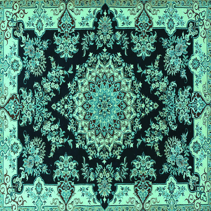 Square Machine Washable Medallion Turquoise Traditional Area Rugs, wshtr1701turq