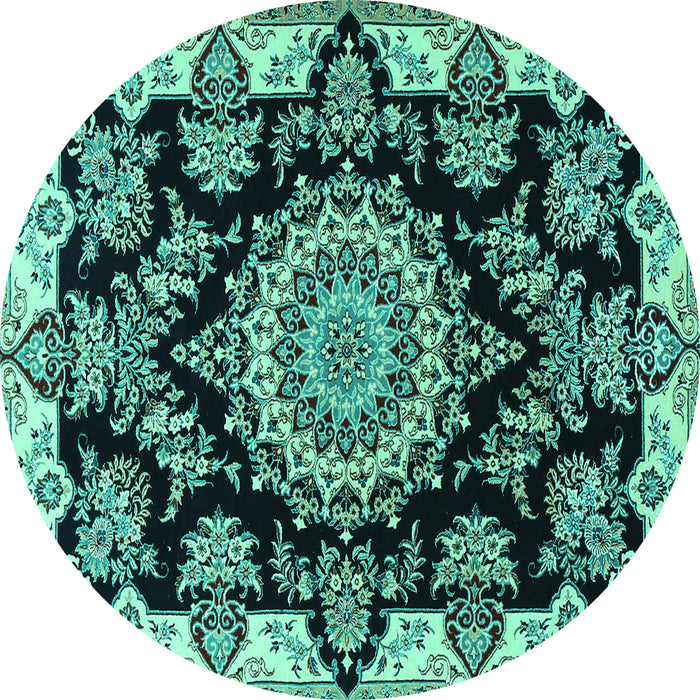 Round Medallion Turquoise Traditional Rug, tr1701turq