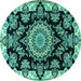 Round Medallion Turquoise Traditional Rug, tr1701turq