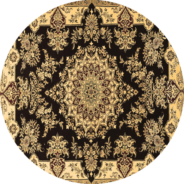 Round Machine Washable Medallion Brown Traditional Rug, wshtr1701brn