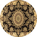 Round Machine Washable Medallion Brown Traditional Rug, wshtr1701brn