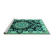 Sideview of Machine Washable Medallion Turquoise Traditional Area Rugs, wshtr1701turq