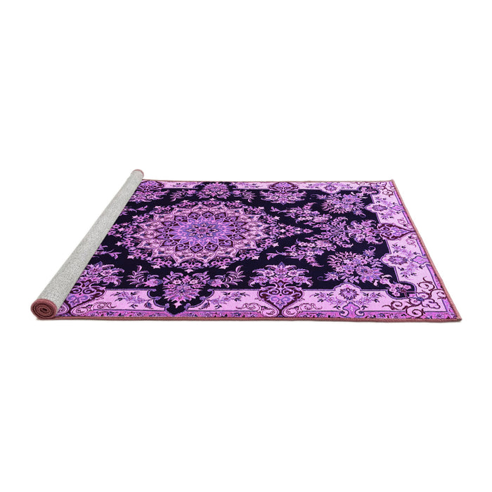 Sideview of Machine Washable Medallion Purple Traditional Area Rugs, wshtr1701pur