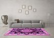 Machine Washable Medallion Pink Traditional Rug in a Living Room, wshtr1701pnk