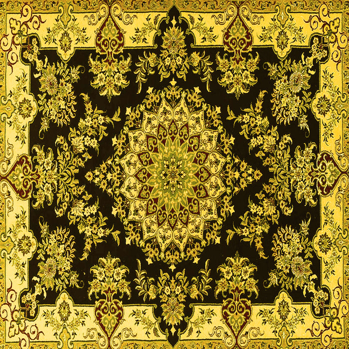 Square Machine Washable Medallion Yellow Traditional Rug, wshtr1701yw