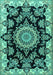 Machine Washable Medallion Turquoise Traditional Area Rugs, wshtr1701turq