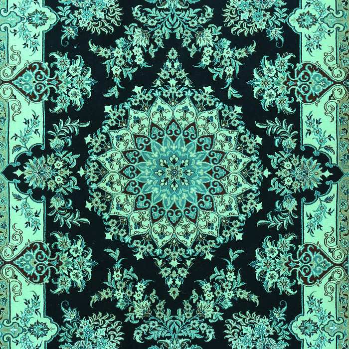 Machine Washable Medallion Turquoise Traditional Area Rugs, wshtr1701turq