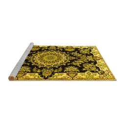 Sideview of Machine Washable Medallion Yellow Traditional Rug, wshtr1701yw