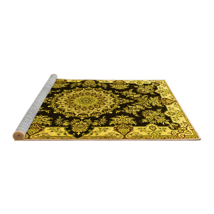 Sideview of Machine Washable Medallion Yellow Traditional Rug, wshtr1701yw