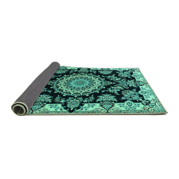 Sideview of Medallion Turquoise Traditional Rug, tr1701turq