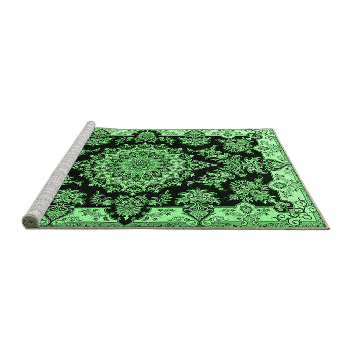 Sideview of Machine Washable Medallion Emerald Green Traditional Area Rugs, wshtr1701emgrn