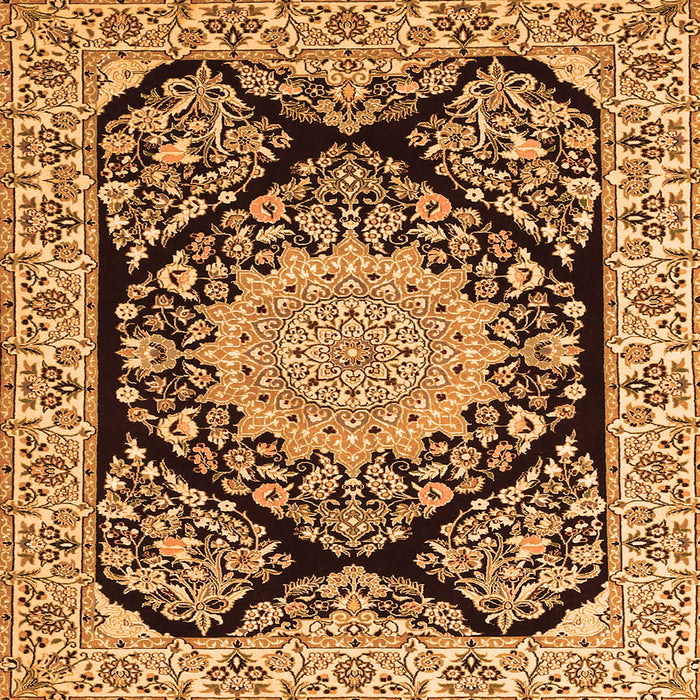 Round Machine Washable Medallion Orange Traditional Area Rugs, wshtr1702org
