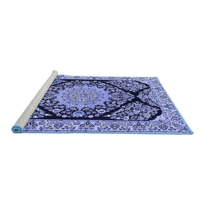 Sideview of Machine Washable Medallion Blue Traditional Rug, wshtr1702blu