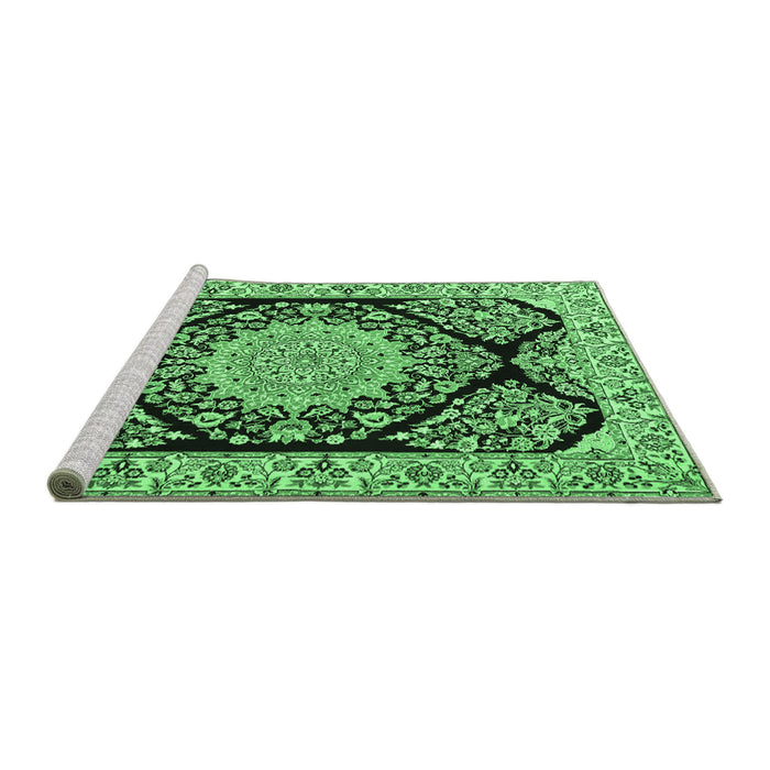 Sideview of Machine Washable Medallion Emerald Green Traditional Area Rugs, wshtr1702emgrn