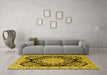 Machine Washable Medallion Yellow Traditional Rug in a Living Room, wshtr1702yw