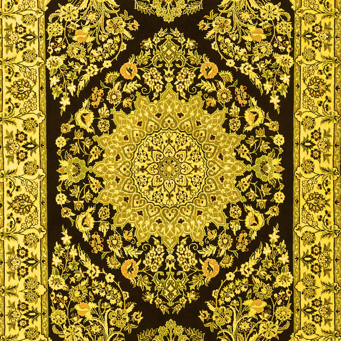 Machine Washable Medallion Yellow Traditional Rug, wshtr1702yw