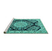 Sideview of Machine Washable Medallion Turquoise Traditional Area Rugs, wshtr1702turq