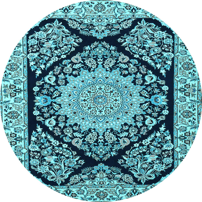 Round Medallion Light Blue Traditional Rug, tr1702lblu