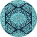 Round Medallion Light Blue Traditional Rug, tr1702lblu