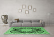 Machine Washable Medallion Emerald Green Traditional Area Rugs in a Living Room,, wshtr1702emgrn