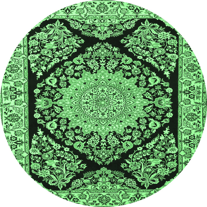 Round Medallion Emerald Green Traditional Rug, tr1702emgrn