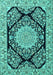 Machine Washable Medallion Turquoise Traditional Area Rugs, wshtr1702turq