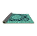 Sideview of Medallion Turquoise Traditional Rug, tr1702turq