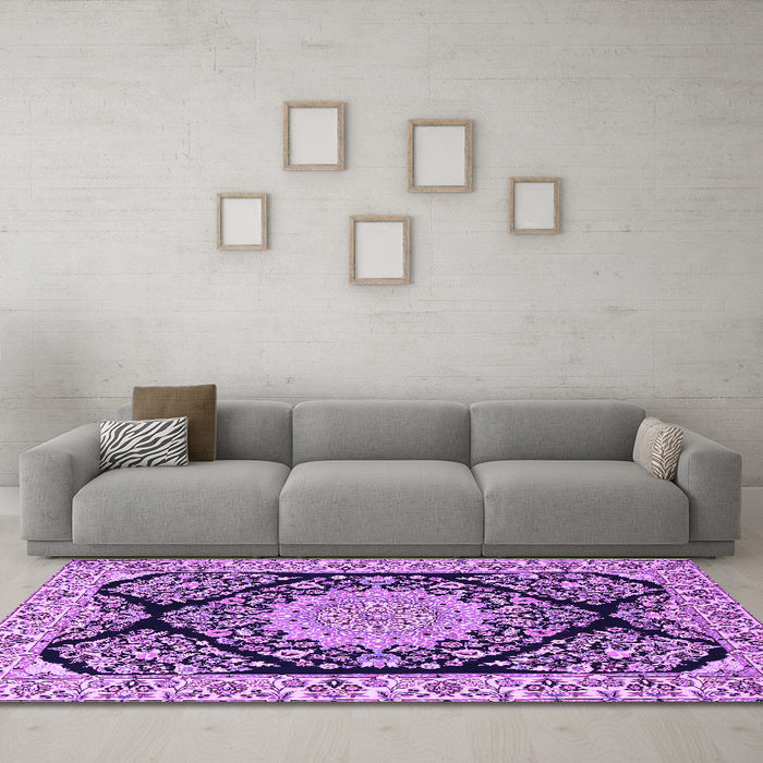 Machine Washable Medallion Purple Traditional Area Rugs in a Living Room, wshtr1702pur