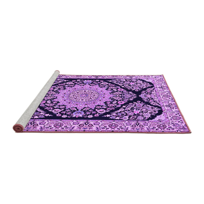 Sideview of Machine Washable Medallion Purple Traditional Area Rugs, wshtr1702pur