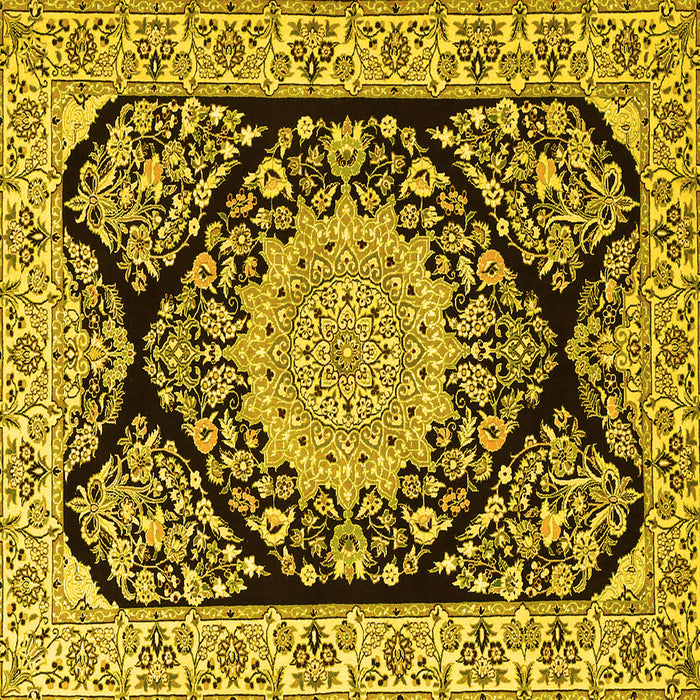 Square Machine Washable Medallion Yellow Traditional Rug, wshtr1702yw