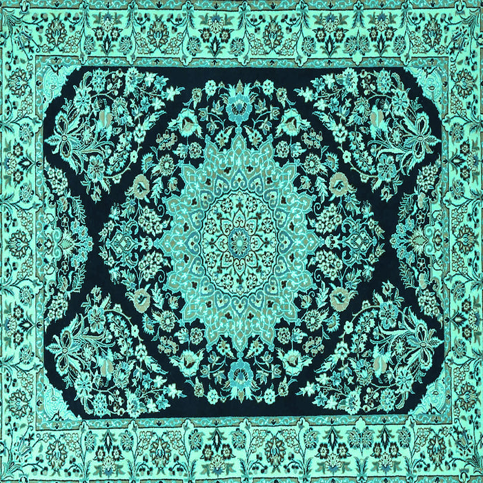 Square Medallion Turquoise Traditional Rug, tr1702turq