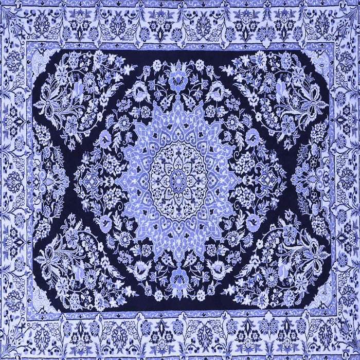 Square Machine Washable Medallion Blue Traditional Rug, wshtr1702blu