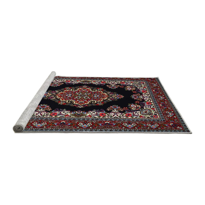 Sideview of Machine Washable Traditional Dark Scarlet Red Rug, wshtr1703