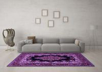 Machine Washable Medallion Purple Traditional Rug, wshtr1703pur