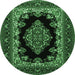 Round Machine Washable Medallion Emerald Green Traditional Area Rugs, wshtr1703emgrn